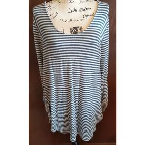 Anthropologie Akemi + Kin Sylvie Pointelle Stripe Blue White Tunic Womens Medium